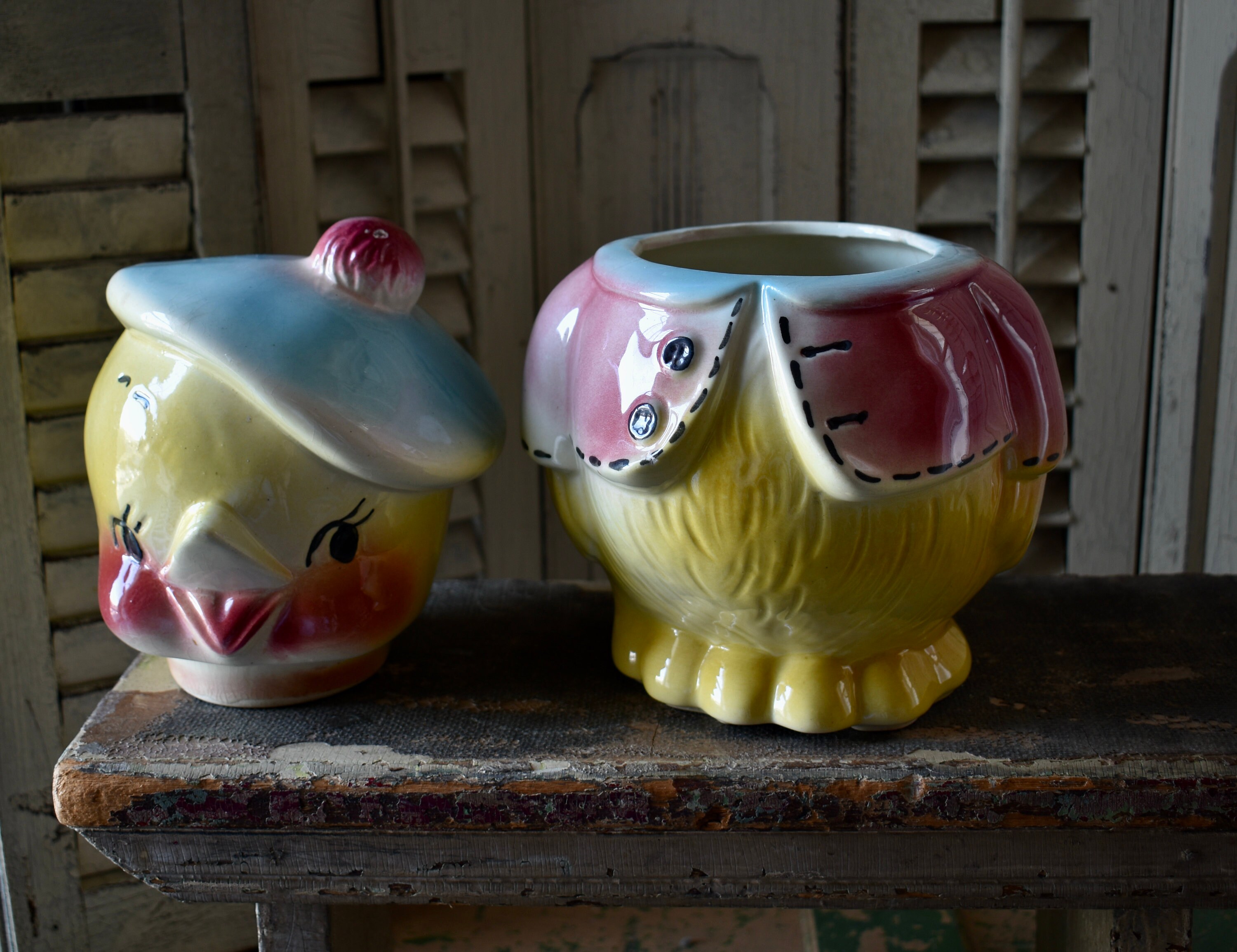 ヴィンテージアメリカンビスクチッククッキージャー：1950年代の陶器