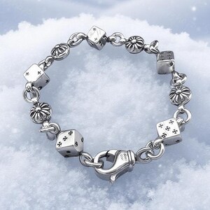 CH In Box 925er Silber Punk Würfel Chrom Armband Trash Gothic Style Y2K Rosenkranz Schmuck Valentinstag Geschenk