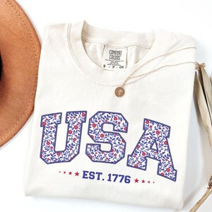 Floral USA Comfort Colors Shirt: Patriotic 4th of July Tee
