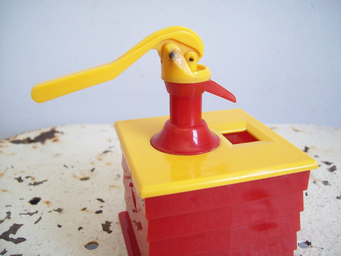 Vintage Ideal plastic toy hand pump water pump red yellow Etsy