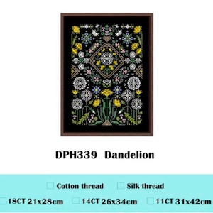 Kreuzstichpackung 14ct Schwarz Canvas Stoff Baumwollstickerei Handgemachte Blumen Löwenzahn Iris Baumwollfaden DIY Stickerei für Anfänger
