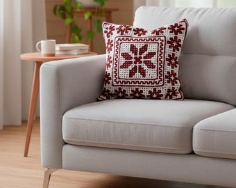 Mosaic Crochet Pillow Cover, Handmade Geometric Acrylic Cushion Case (17.7x17.7 inc)