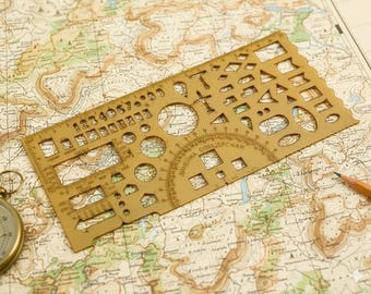 Vintage Soviet Russian Officer Topographic Ruler Drafting Tool USSR 1967 Cartography Stencil