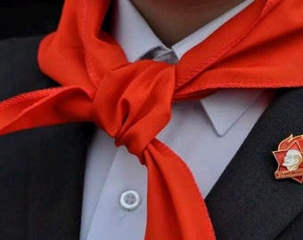 Vintage Soviet Russian Pioneer Red Tie with Original Tag 1988 USSR Silk