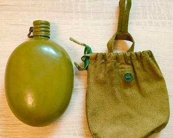 Authentic Vintage Soviet Flask with Canvas Pouch Military Style Water Bottle for Hiking Camping Tourism USSR 1980's