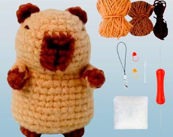 Capybara Crochet Kit for Beginners: DIY Craft Toy with Yarn & Hook