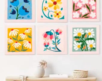 Punch Needle Kit for Beginners - Modern Floral Design DIY Rug Punch- Home Wall Art Decor