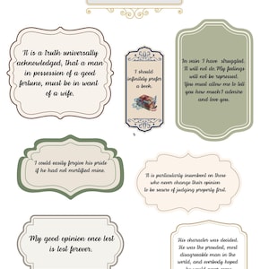 Pride and Prejudice Quotes, Jane Austen printable, instant download, Jane Austen ephemera