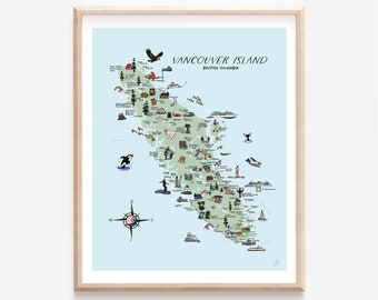 Vancouver Island , BC  Illustrated Map, Vancouver | Nursery Room Family Trip Art Instagram Worthy