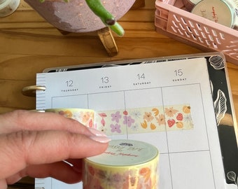 Floral and Fruit Decorative EXTRA WIDE  Washi Tape | Journal Planner Stationery | Pastel Floral Japanese Washi