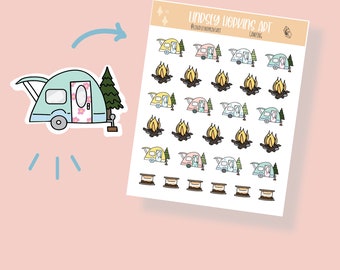 CAMPING / TRAILER / Smores Planner Sticker Sheet // Journal Calendar Sticker Kiss Cut sheet