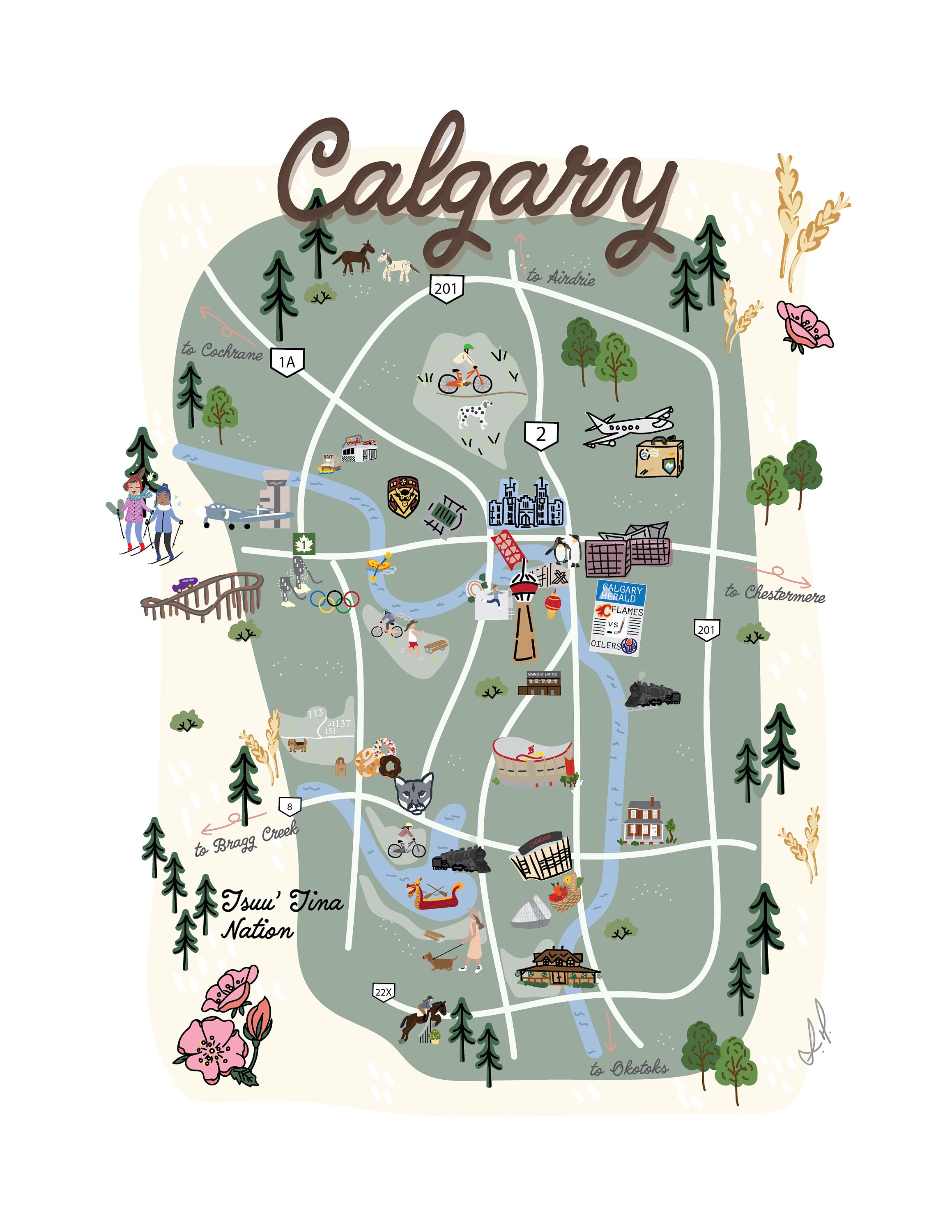 Illustrierte Karte der Stadt Von Calgary inoffiziell Etsy