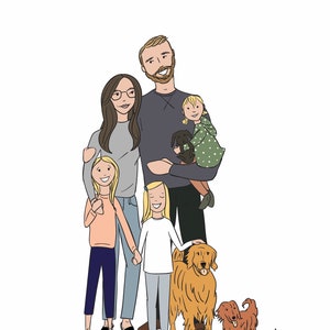 Custom Family Illustration Portrait , Personalized Family Drawing, Personalized Custom Gift for Grandparents ,Minimal Home Art Printable image 2