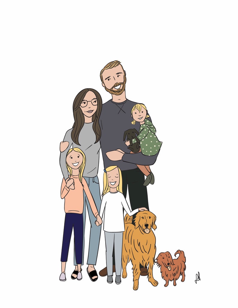 Custom Family Illustration Portrait , Personalized Family Drawing, Personalized Custom Gift for Grandparents ,Minimal Home Art Printable image 2