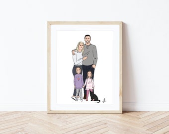 Custom Family Illustration Portrait , Personalized Family Drawing, Personalized Custom Gift for Grandparents ,Minimal Home PHYSICAL PRINT