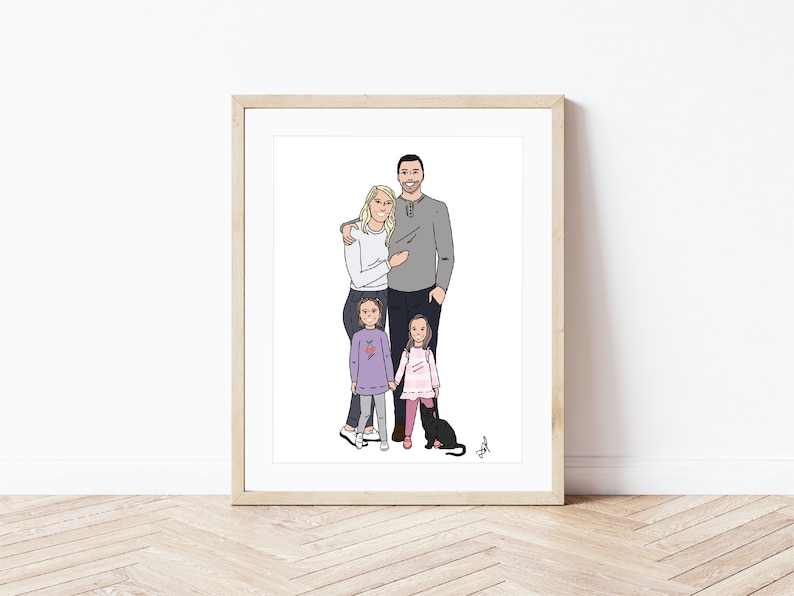 Custom Family Illustration Portrait , Personalized Family Drawing, Personalized Custom Gift for Grandparents ,Minimal Home Art Printable image 1