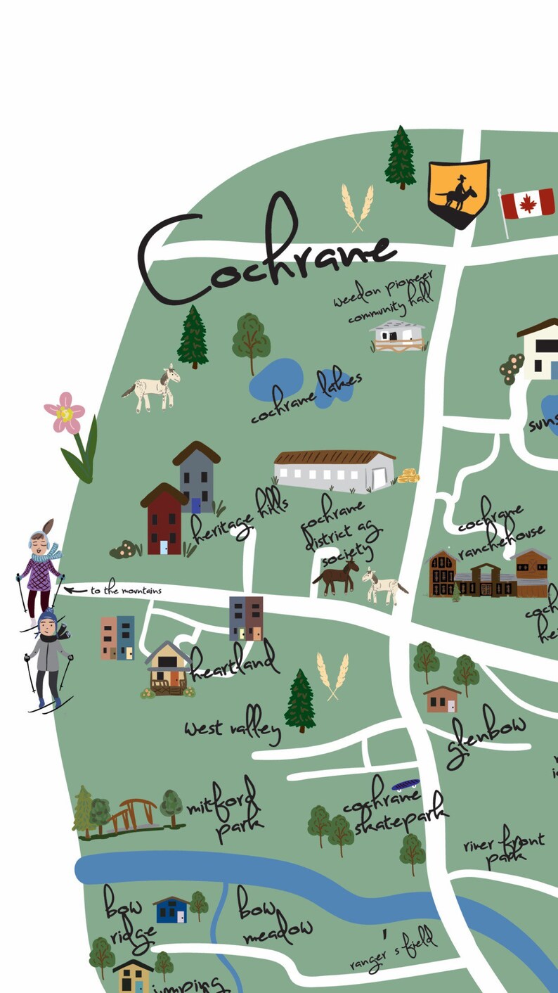 Illustrated Map of Cochrane Alberta unofficial Etsy
