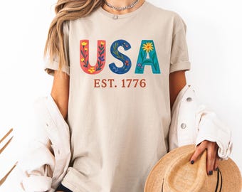 Floral USA Shirt: Patriotic 4th of July Women's Tee
