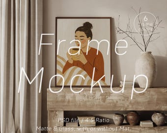 Vertical Wooden Frame Mockup PSD: 4x5 Ratio, 8x10", 16x20", Wall Art Leaning on Wall