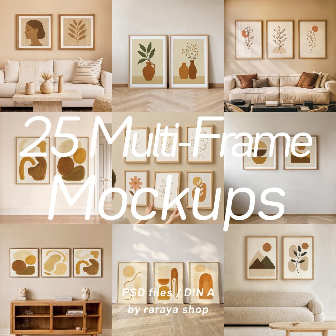 25 Multi Frame Mockups Bundle PSD Gallery Wall Mockup DIN A for Prints ...