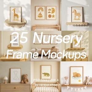 Pacchetto di 25 mockup di cornici per camerette dei bambini: set PSD DIN A4 A3 per poster per bambini
