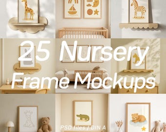 25 Nursery Frame Mockup Bundle: DIN A4 A3 PSD Set Children Kids Poster Mockups