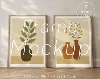 Frame Mockup Bundle: Boho Wood Gallery Set, 2 Frames DIN A, 8 Colors (PSD)