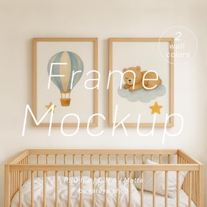 Maqueta de marco para guardería (2 unidades), maqueta de dos pósteres de madera (A4, A3, PSD) para niño y niña, marco para habitación infantil (DIN A)
