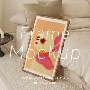 DIN A Vertical Thin Wood Frame Mockup, A1 A2 A3 A4 Frame Leaning on Wall Template for Photoshop, PSD Poster Mockup for Prints and Artwork