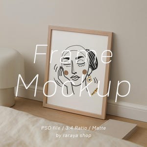 Vertical Wood Frame Mockup 3x4 Ratio 18×24", Frame Leaning on Wall, Template for Photoshop, Thin Wood Frame PSD for Prints and Artwork