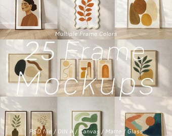 25 Frame Mockups Bundle: Simple DIN A4 A3 A2, Multiple Colors Frames (PSD Template)