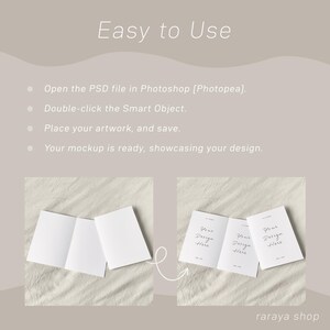 May include: Two mockups of a white booklet with the text "Your Design Here" on each page. The mockups are on a white fabric background.