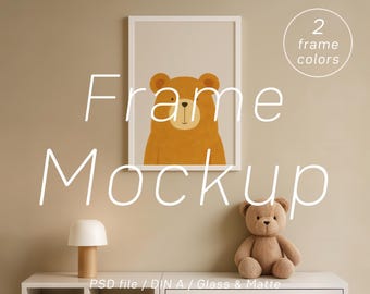 Kinderzimmer Bilderrahmen Mockup: Holzbild weiß A3 A4, Kinderzimmer Wandbild (PSD Digital Download)