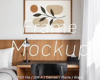 Modern Workspace Horizontal Frame Mockup: Scandinavian Wall Art Poster DIN A4 A3 A2 PSD