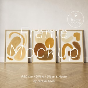 Set of 3 Frame Mockups: 9 Colors, Gallery Wall, A4 A3 A2 DIN (PSD)