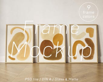 Set of 3 Frame Mockups: 9 Colors Gallery Wall Art Poster DIN A4 A3 (PSD)