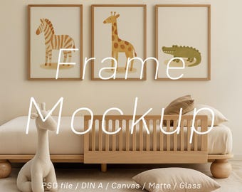 Set of 3 Nursery Frames Mockup: Japandi Kids Wall Art A4 A3 PSD