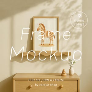 Paquete de maquetas de marcos para guardería (9 colores), póster de madera A4/A3 PSD, maqueta de arte mural para habitación infantil (niño o niña), plantilla de marco DIN A para dormitorio de bebé