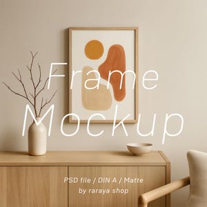 Wood Frame Mockup 8 Color Options, Thin Hanging Wall, Glass Reflection, PSD DIN a1 a2 a3 a4 Minimal Template Photoshop, Boho Close Up Poster