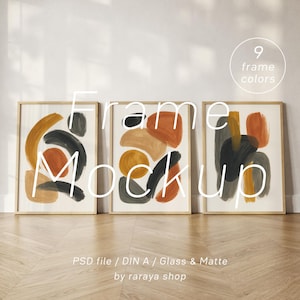 Conjunto de 3 maquetas de marcos de 9 colores, tres galerías múltiples, conjunto de 3, maqueta de póster para pared, PSD DIN A3 A2, maqueta de marco para habitación de bebé
