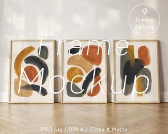 Set of 3 Frame Mockup: Gallery Wall Mockup, 9 Colors (PSD)