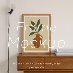 Vertical Frame Mockup: DIN A4 A3 PSD Wall Art Wooden Poster Frame on Dresser