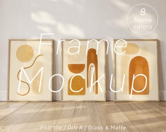 Set of 3 Frame Mockup Bundle: Minimalist Gallery A4 A3 A2, 8 Colors (PSD)