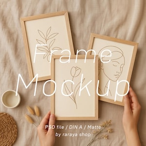 Gallery Wall Frame Mockup: Boho A4 A3 PSD Mockup, 3 Frames (Digital Download)