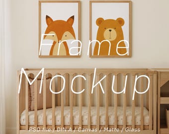 Set of 2 Nursery Frames Mockup: Two Wall Art Poster A4 A3 Scandinavian (PSD)