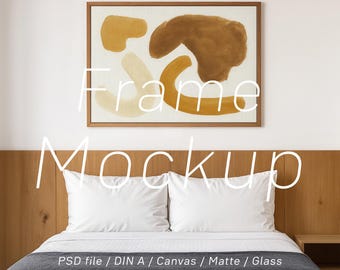 Horizontal Frame Mockup: DIN A4 A3 A2 PSD Cozy Minimal Bedroom Wall Art Poster
