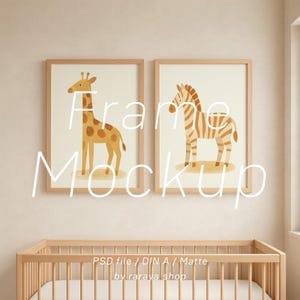 Maqueta de 2 marcos para guardería, póster de madera A4/A3 PSD para habitación infantil, arte mural para sala de juegos, paquete de marcos DIN A para niño y niña