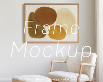 Horizontal Frame Mockup: Neutral Modern Scandinavian Wall Art Landscape Poster DIN A4 A3 PSD