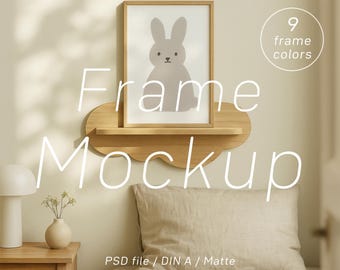 Kinderzimmer Bilderrahmen Mockup Bundle: A4 A3 Holz Poster PSD, 9 Rahmenfarben Wall Art