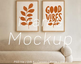 Scandinavian Set of 2 Frames Mockup PSD: Vertical A1 A2 Artwork Display Wall Art